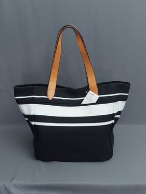New Sample Banana Republic Black & White Striped Large Tote with Leather Handles